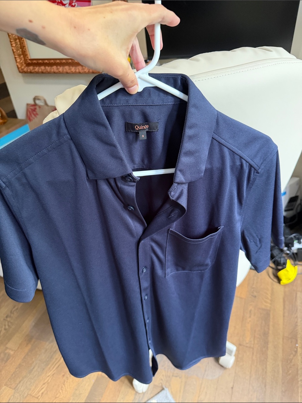 Quince Men's Short-Sleeve Button-Up Shirt in Navy